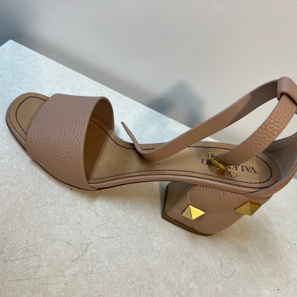 Valentino Beige Leather Block Heel Sandals